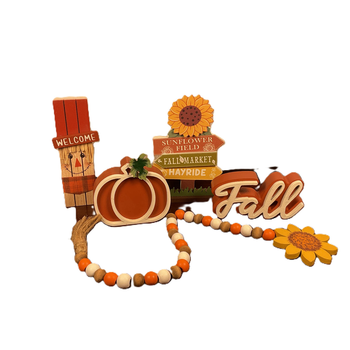 HL Fall Decor - Sunflower Scarecrow Chunky Wood Tier Tray Decor 5pc Set