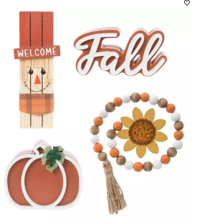 HL Fall Decor - Sunflower Scarecrow Chunky Wood Tier Tray Decor 5pc Set