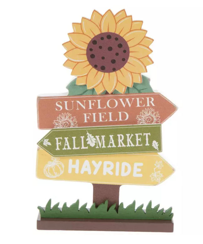HL Fall Decor - Sunflower Scarecrow Chunky Wood Tier Tray Decor 5pc Set