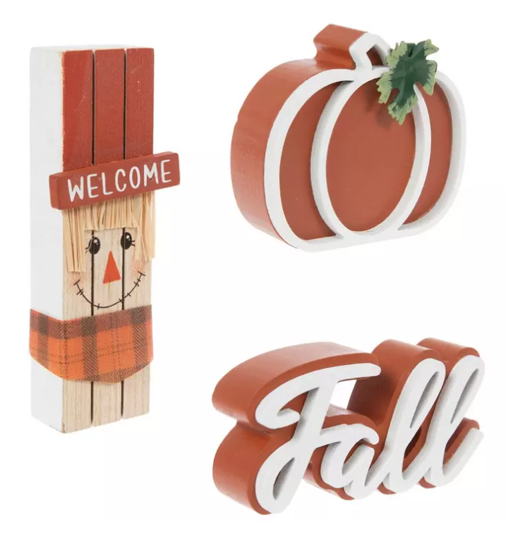 HL Fall Decor - Sunflower Scarecrow Chunky Wood Tier Tray Decor 5pc Set