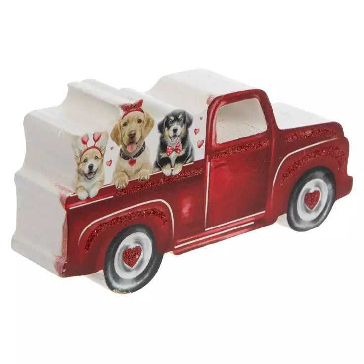 HL Valentine's Decor - Chunky Wood Dogs in Truck Sitter