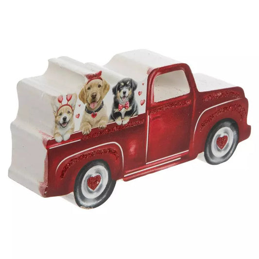 HL Valentine's Decor - Chunky Wood Dogs in Truck Sitter