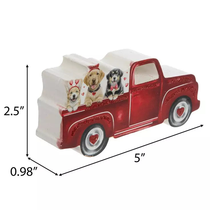 HL Valentine's Decor - Chunky Wood Dogs in Truck Sitter