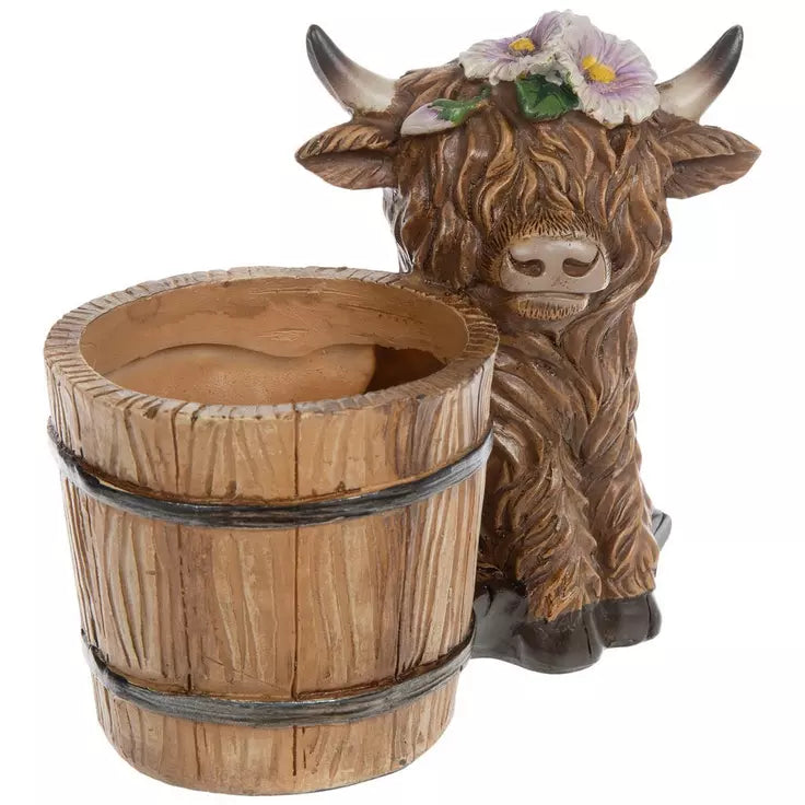 HL Spring Decor - Highland Cow Sunflower and Flower Small Planter 3pc Set