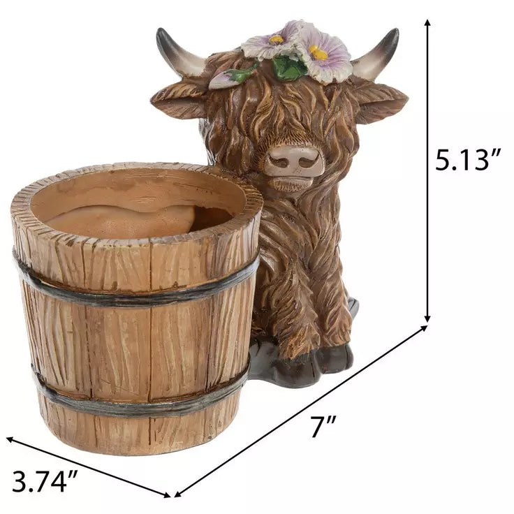 HL Spring Decor - Highland Cow Sunflower and Flower Small Planter 3pc Set