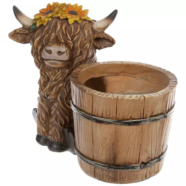 HL Spring Decor - Highland Cow Sunflower and Flower Small Planter 3pc Set