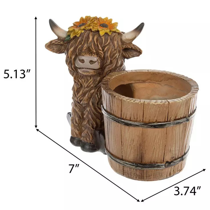 HL Spring Decor - Highland Cow Sunflower and Flower Small Planter 3pc Set
