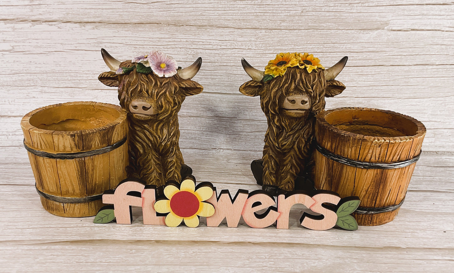 HL Spring Decor - Highland Cow Sunflower and Flower Small Planter 3pc Set