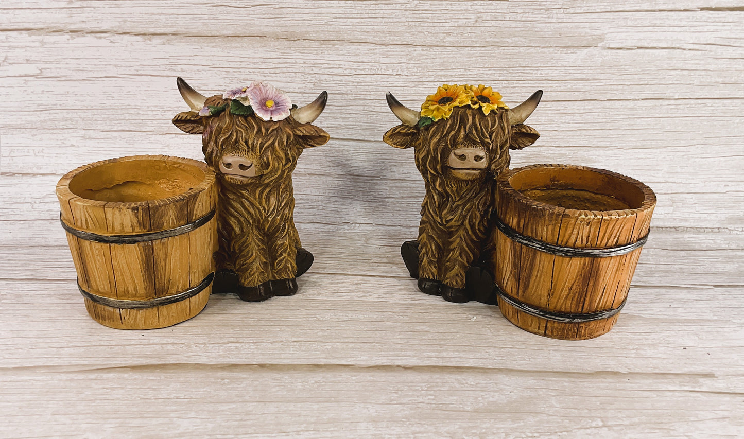 HL Spring Decor - Highland Cow Sunflower and Flower Small Planter 3pc Set