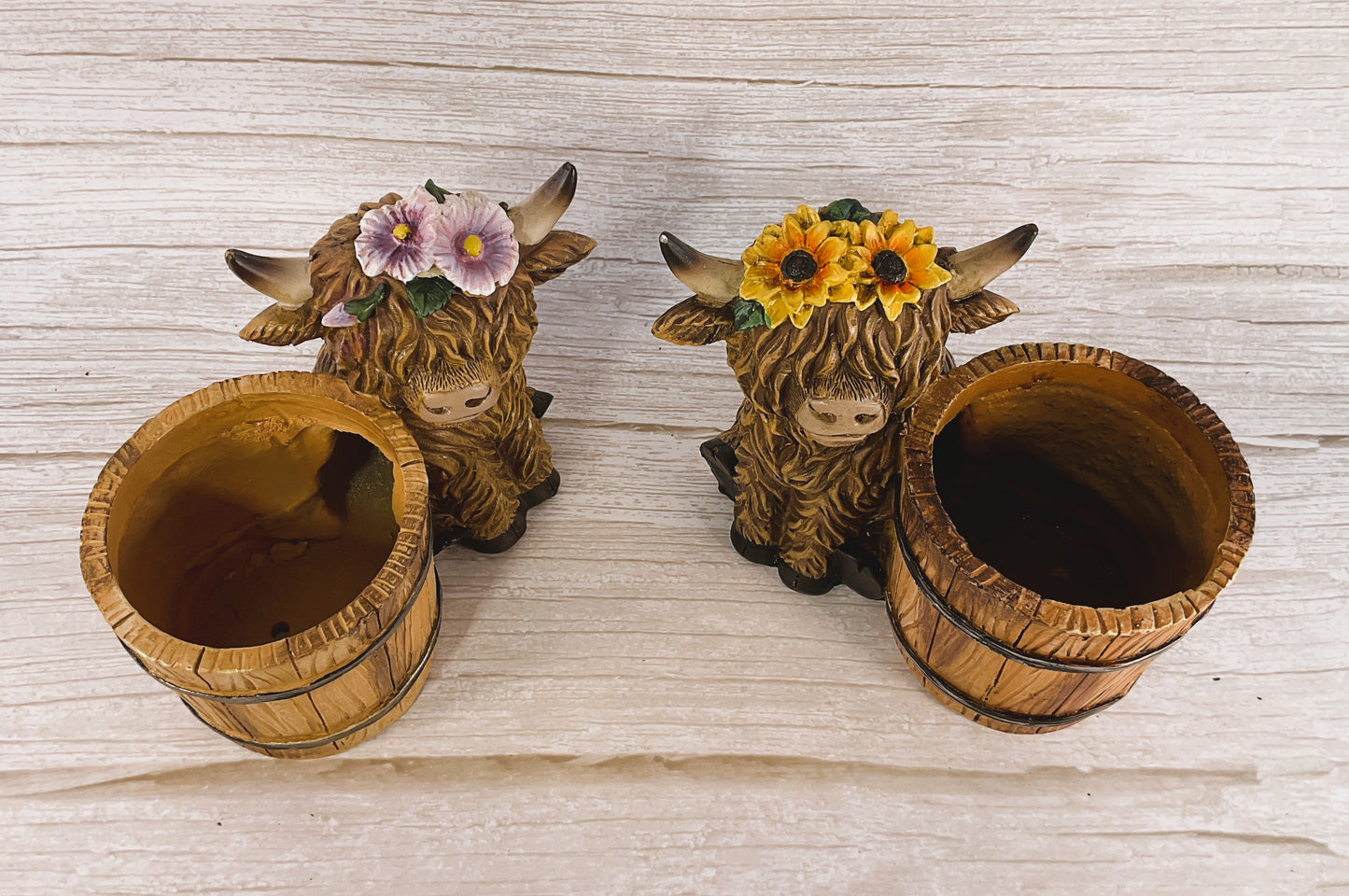 HL Spring Decor - Highland Cow Sunflower and Flower Small Planter 3pc Set