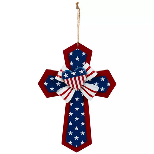 HL Patriotic Decor - July 4th 3-D Wood Wall Cross Wreath Sign