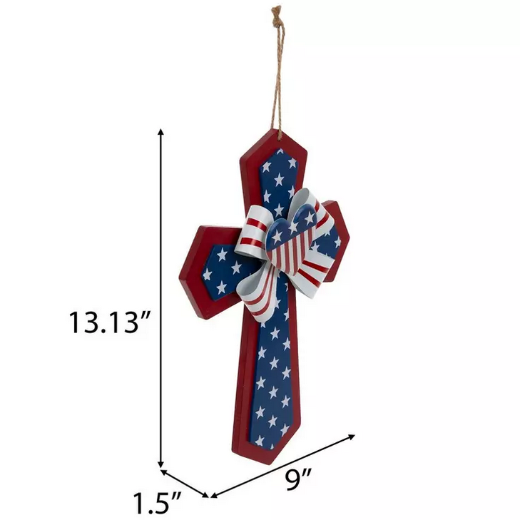 HL Patriotic Decor - July 4th 3-D Wood Wall Cross Wreath Sign