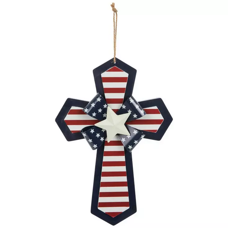 HL Patriotic Decor - July 4th 3-D Wood Wall Cross Wreath Sign