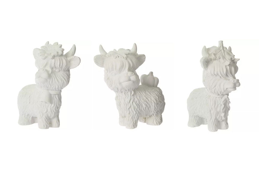 HL Fall Craft Supply - DIY Unfinished Adorable Resin Highland Cows 3pc Set