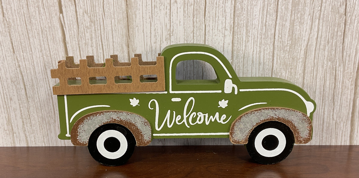 HL Fall Decor - Welcome Green Wood Truck