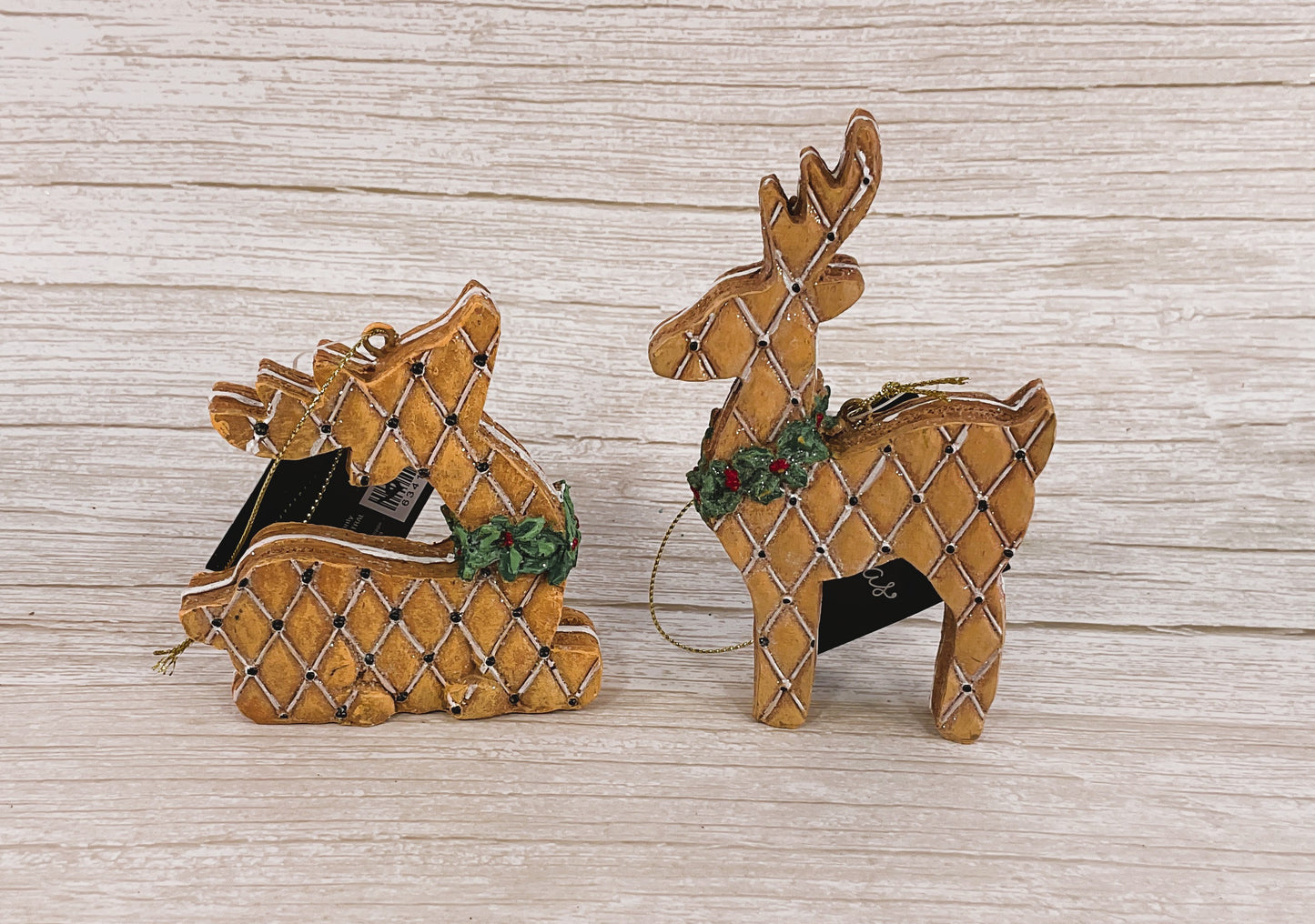 HL Christmas Decor  - Gingerbread Deer Reindeer Pattern Ornaments 2pc Set