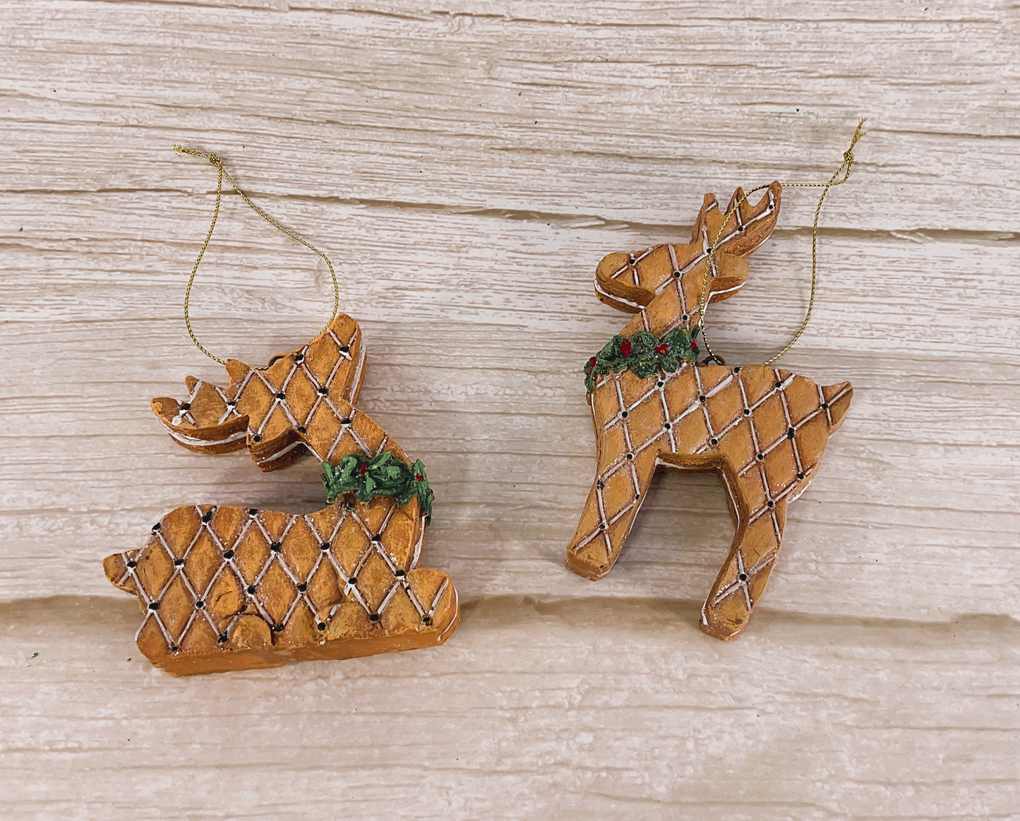 HL Christmas Decor  - Gingerbread Deer Reindeer Pattern Ornaments 2pc Set