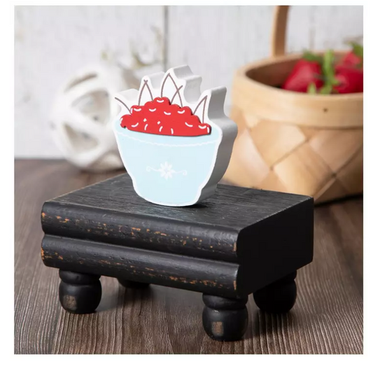 HL Spring Decor - Mini Wood Cherry Bowl Tier Tray Decor