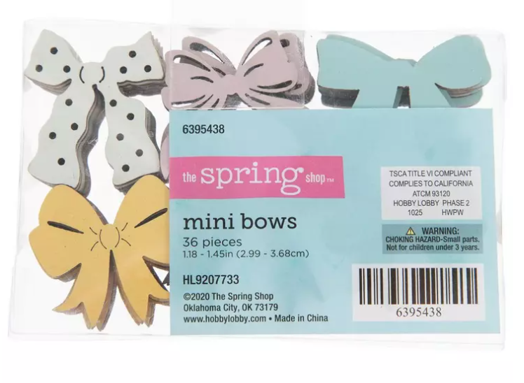 HL Spring Craft Decor - Mini Pastel Wood Bow Shapes 36pc Set