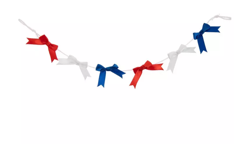 HL Patriotic Craft Decor - Mini Red White Blue Ribbon Bow Garland