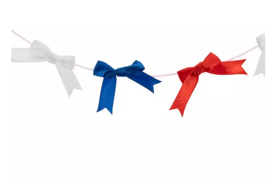 HL Patriotic Craft Decor - Mini Red White Blue Ribbon Bow Garland