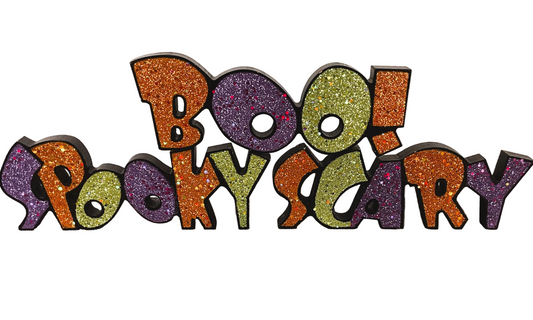 HL Halloween Decor - Spooky Boo Scary Chunky Glitter Words 3pc Set