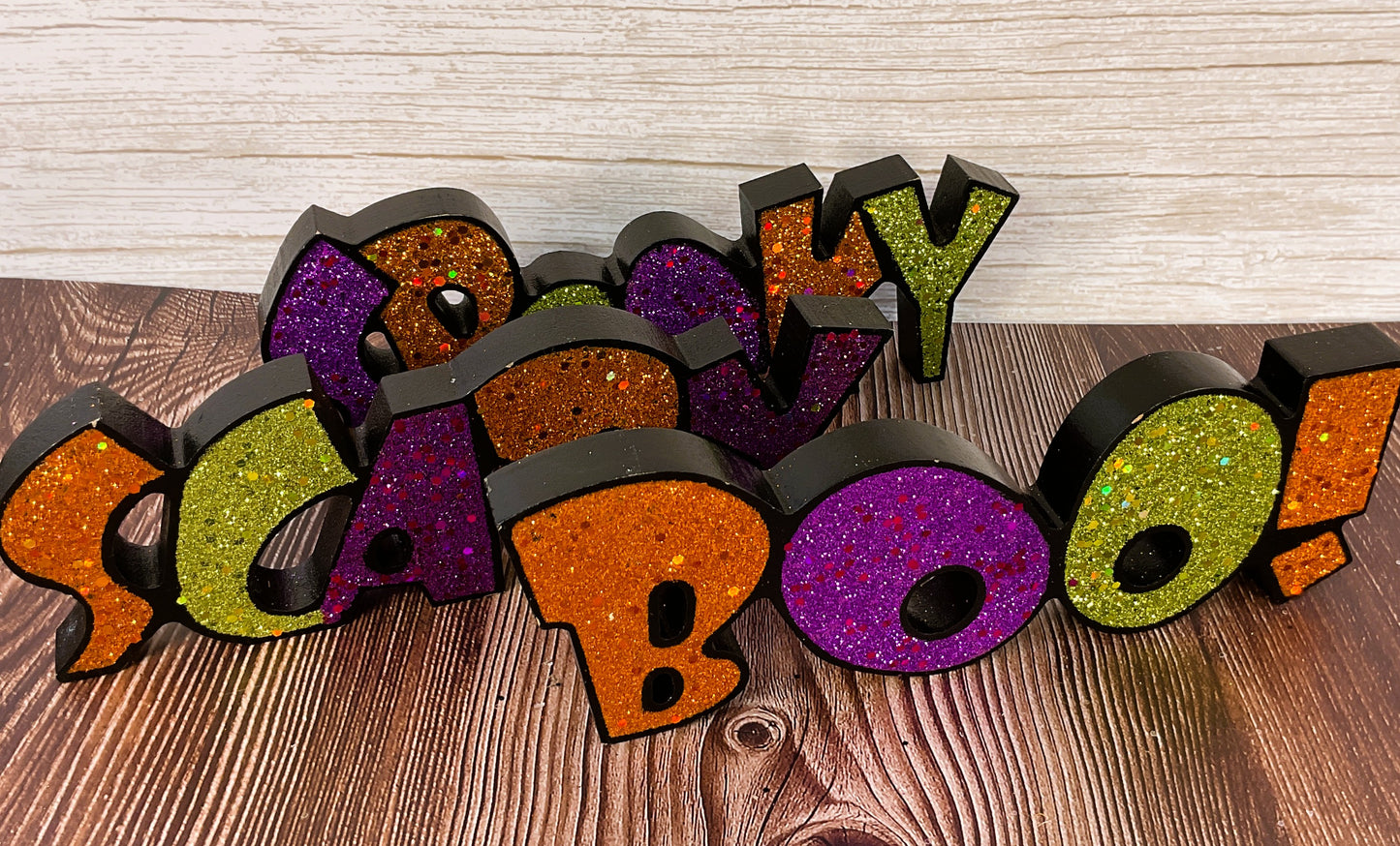 HL Halloween Decor - Spooky Boo Scary Chunky Glitter Words 3pc Set