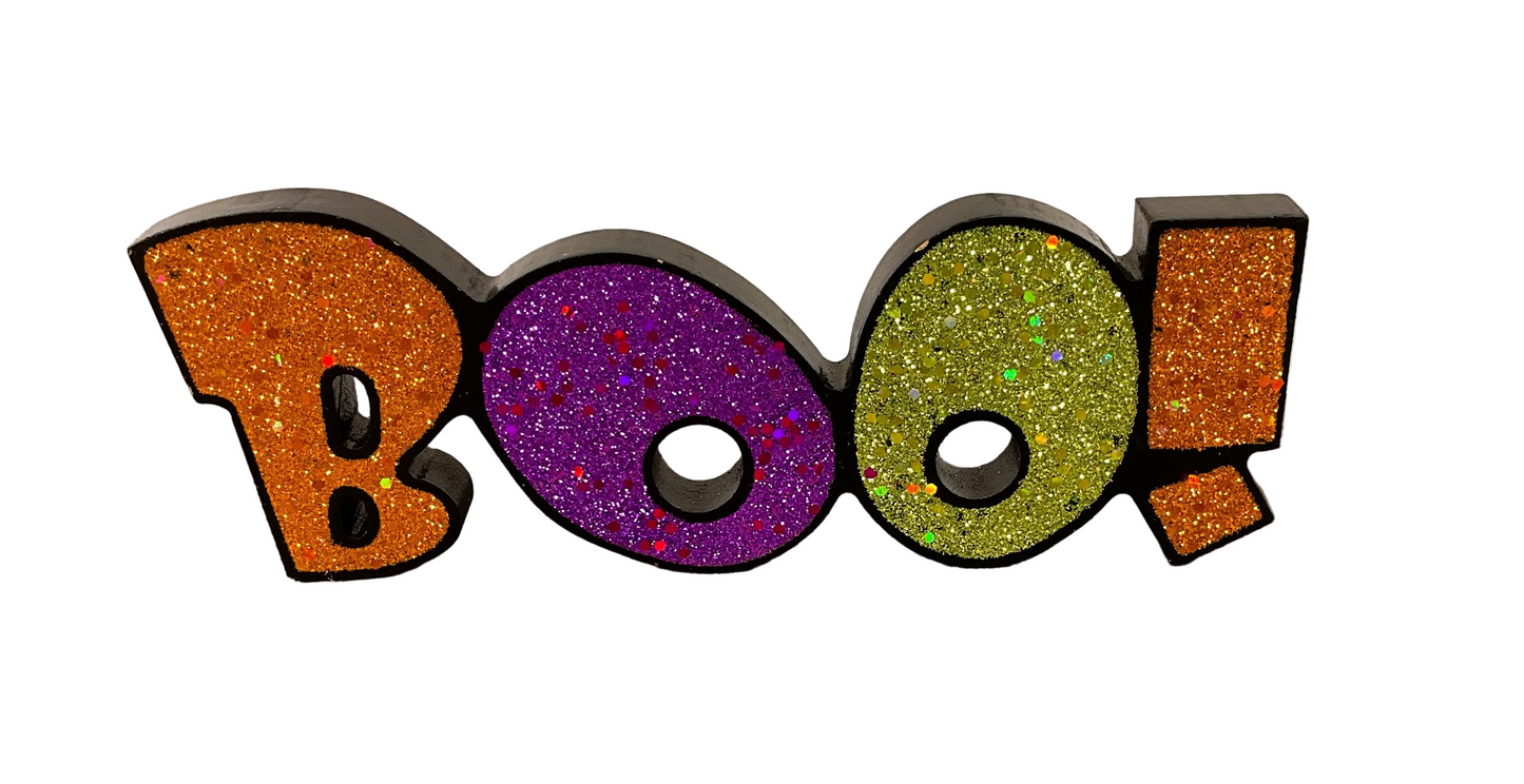 HL Halloween Decor - Spooky Boo Scary Chunky Glitter Words 3pc Set