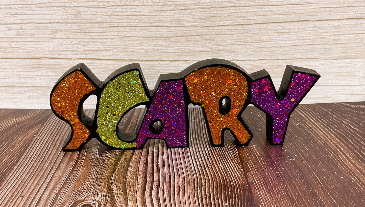 HL Halloween Decor - Spooky Boo Scary Chunky Glitter Words 3pc Set