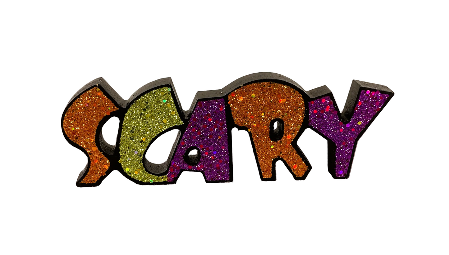 HL Halloween Decor - Spooky Boo Scary Chunky Glitter Words 3pc Set