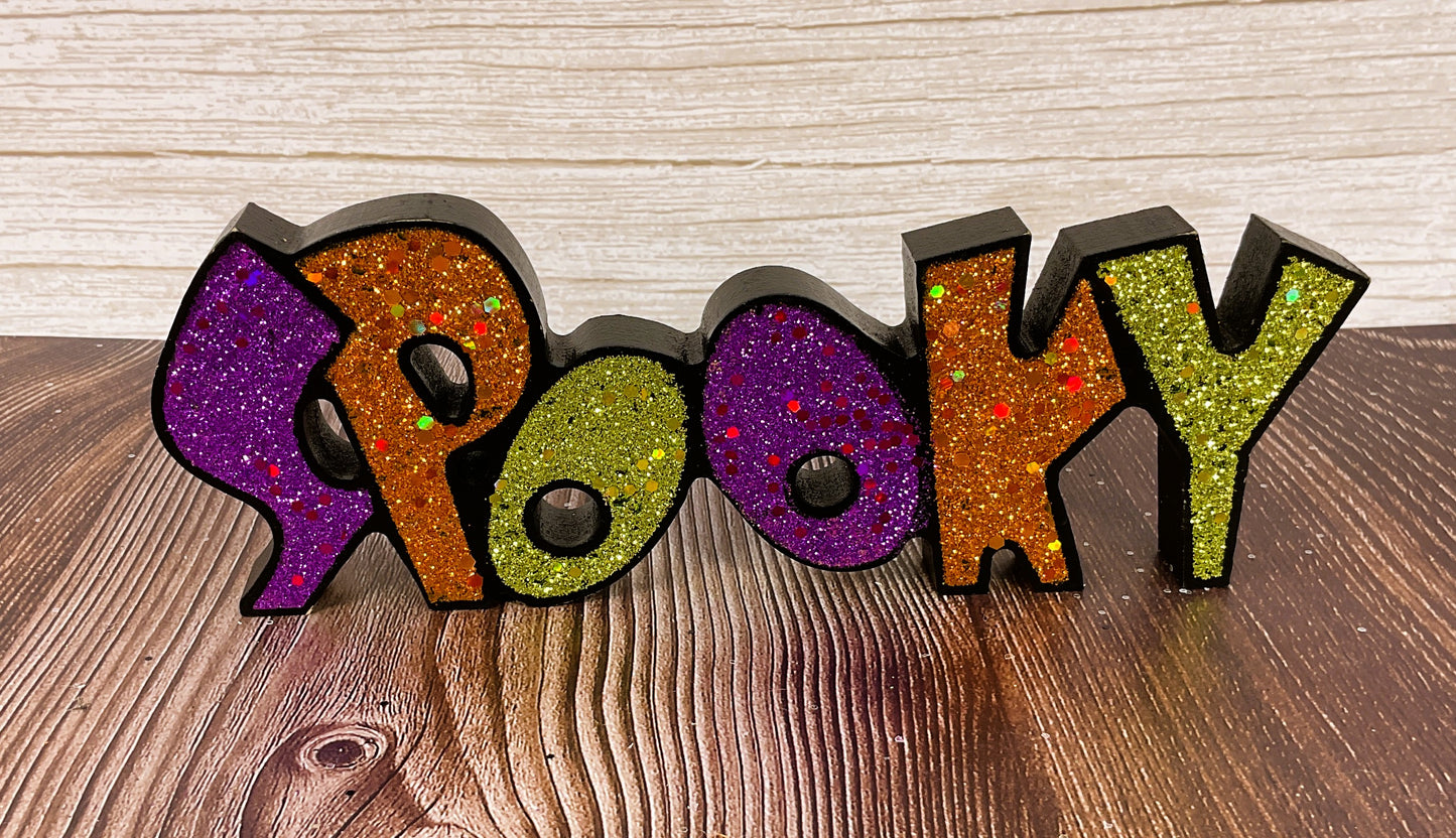 HL Halloween Decor - Spooky Boo Scary Chunky Glitter Words 3pc Set