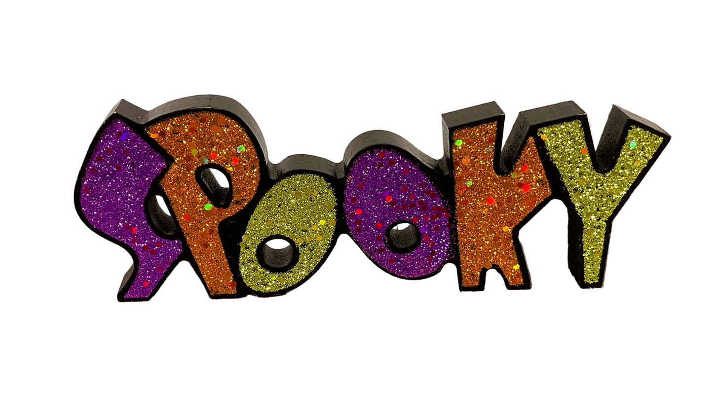 HL Halloween Decor - Spooky Boo Scary Chunky Glitter Words 3pc Set