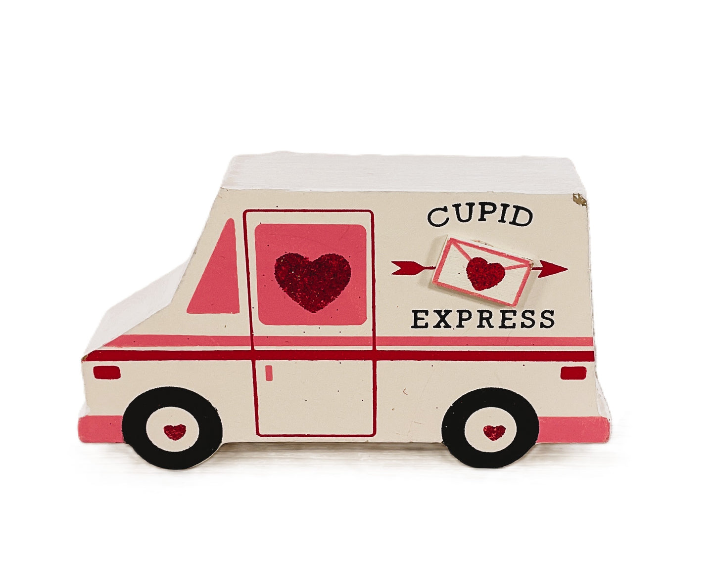 HL Valentine's Decor - Chunky Wood Cupid Express Mail Truck Sitter