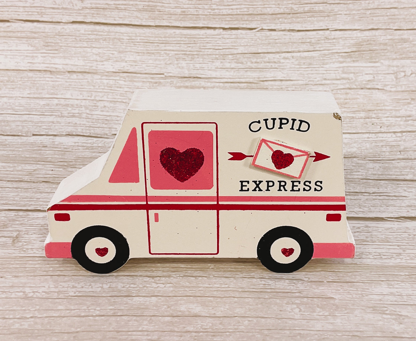 HL Valentine's Decor - Chunky Wood Cupid Express Mail Truck Sitter