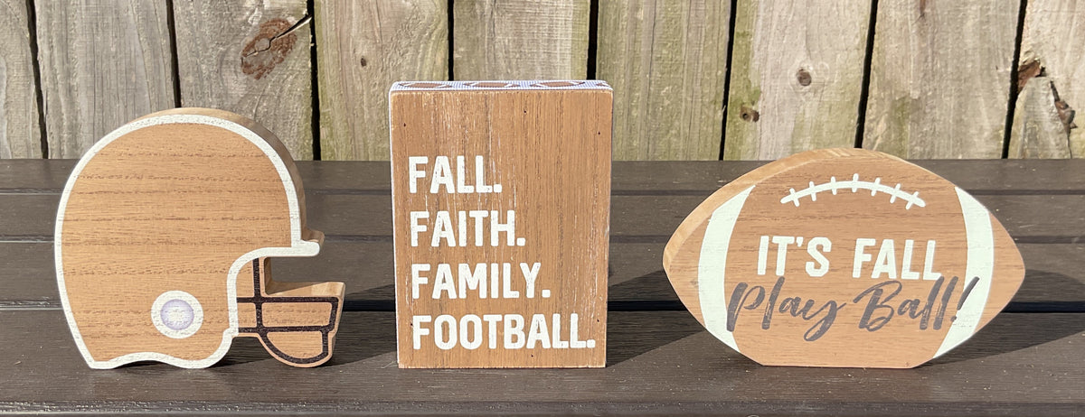 AGSD Fall Decor - Faith Family Football Helmet Ball Tier Tray 3pc Set