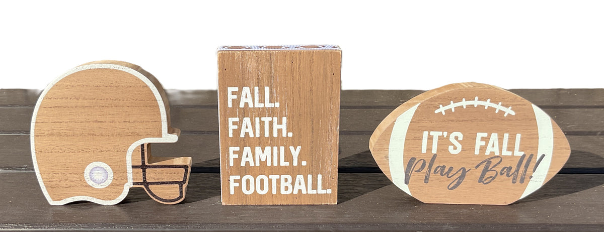 AGSD Fall Decor - Faith Family Football Helmet Ball Tier Tray 3pc Set