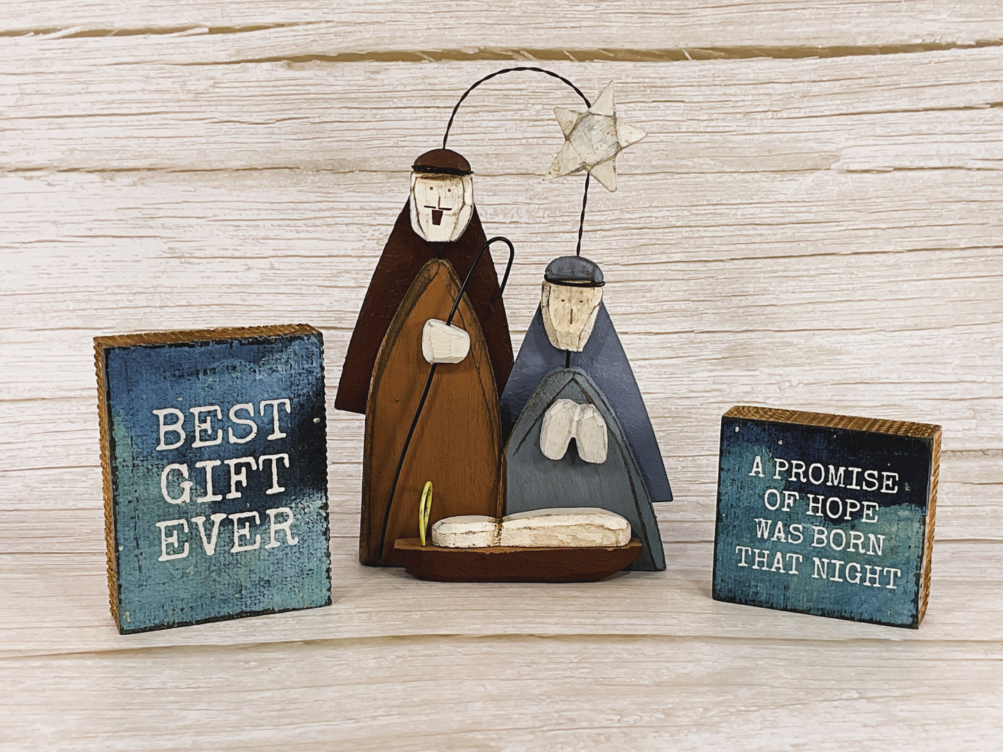 PBK Christmas Decor - Farmhouse Nativity Holy Family Sitter Bundle 3pc