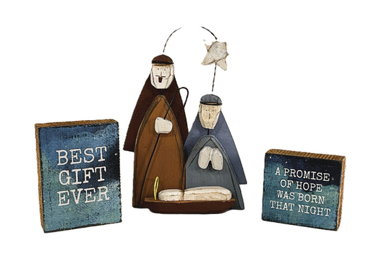 PBK Christmas Decor - Farmhouse Nativity Holy Family Sitter Bundle 3pc