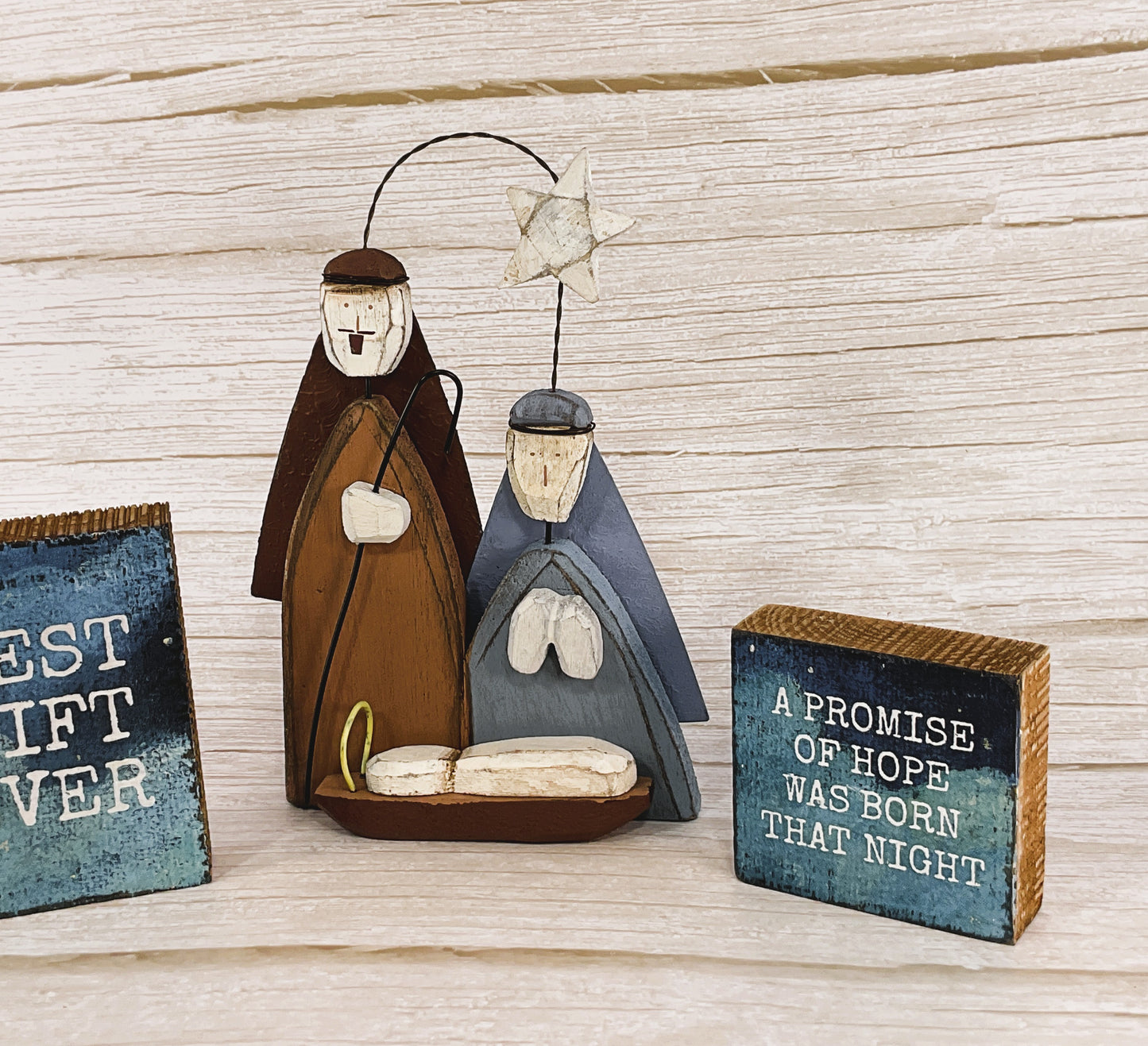 PBK Christmas Decor - Farmhouse Nativity Holy Family Sitter Bundle 3pc