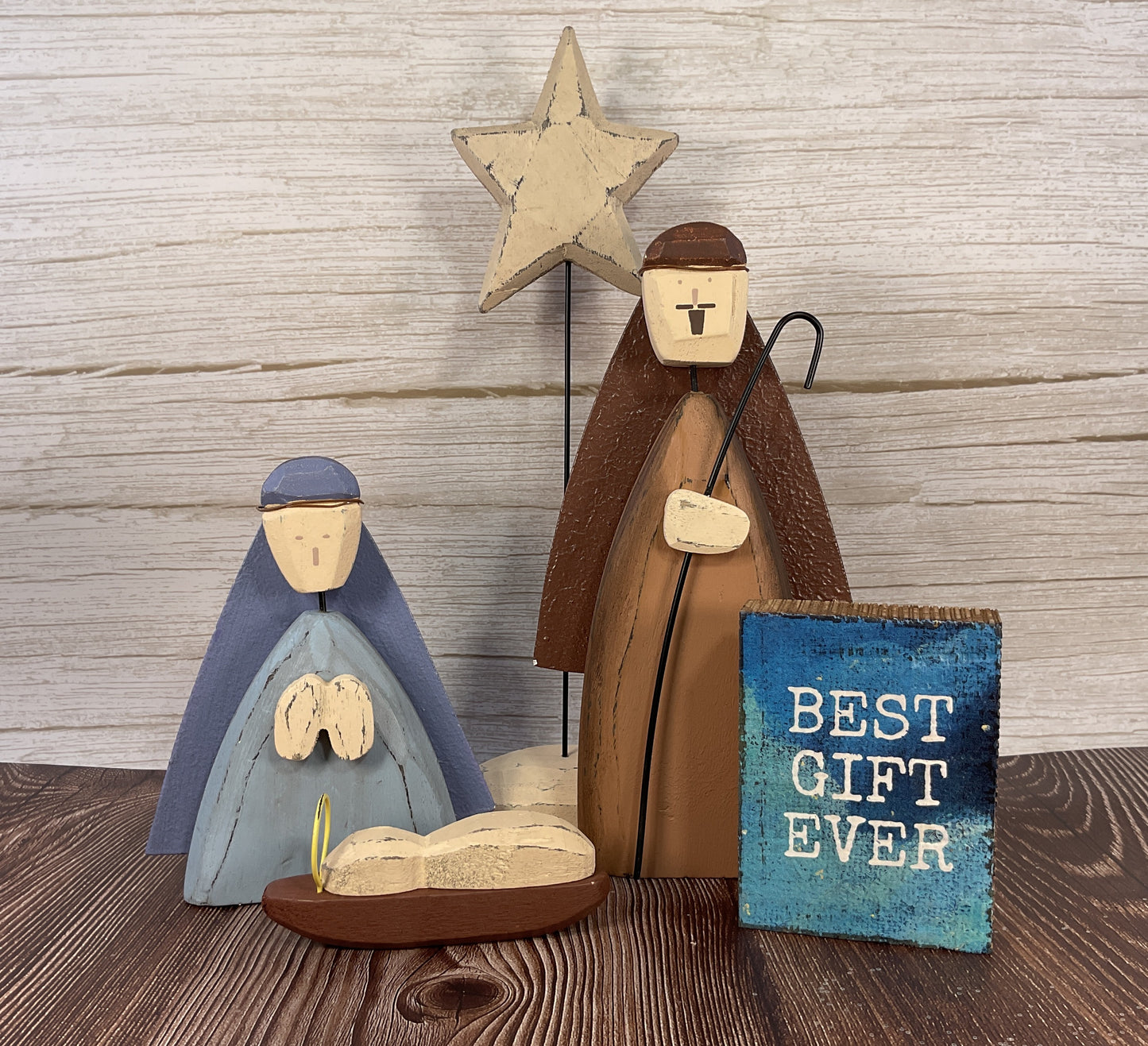 PBK Christmas Decor - LG Farmhouse Nativity Holy Family Chunky Sitter