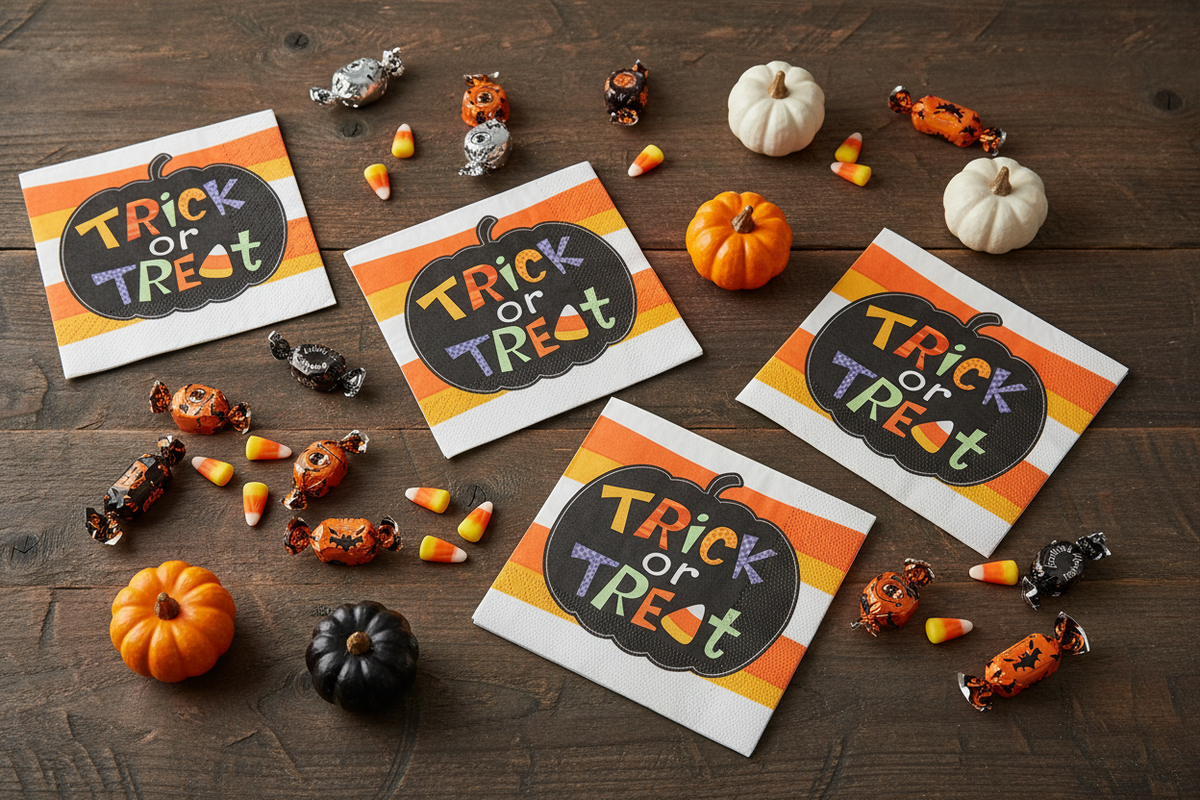 HL Halloween Party Supply - Candy Corn Trick Treat Icon Decoupage Napkins - You Choose