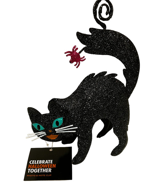 Halloween Decor - Black Glitter Cat Sitter Ornament