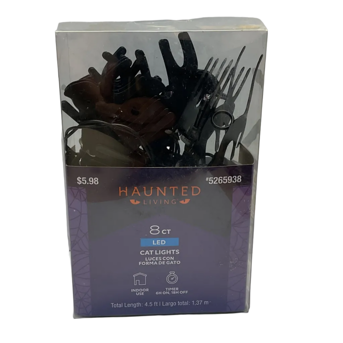 Lowes Halloween Decor - 8ct Black Cat Miniature Light Battery Operated Black Strand