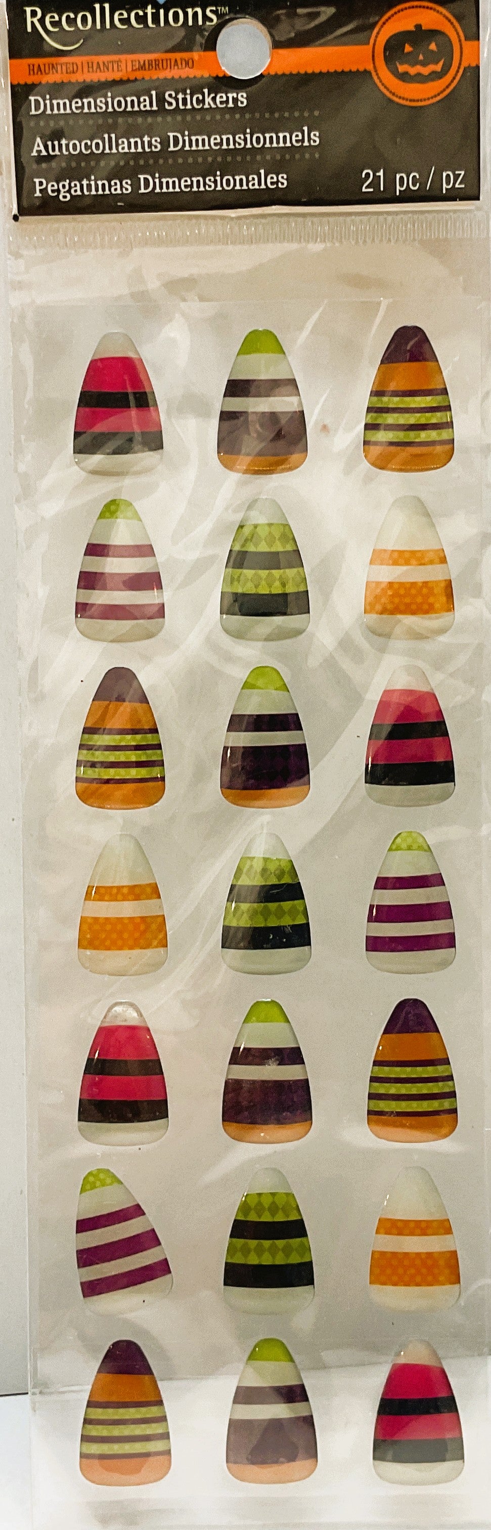 Michaels Halloween Craft Supply - 3-D Dimensional Colorful Candy Corn Stickers 21pc