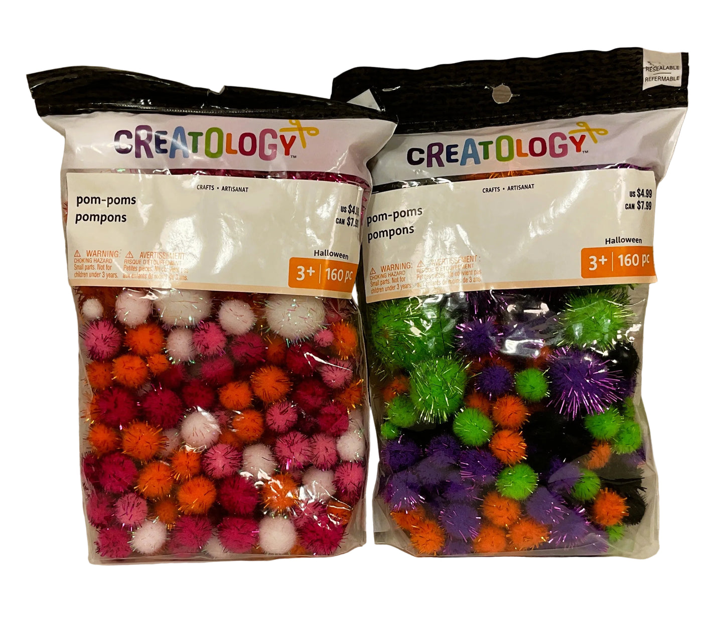 Michaels Halloween Craft Supply - Black Orange Purple Green Pom Poms 160pc bag