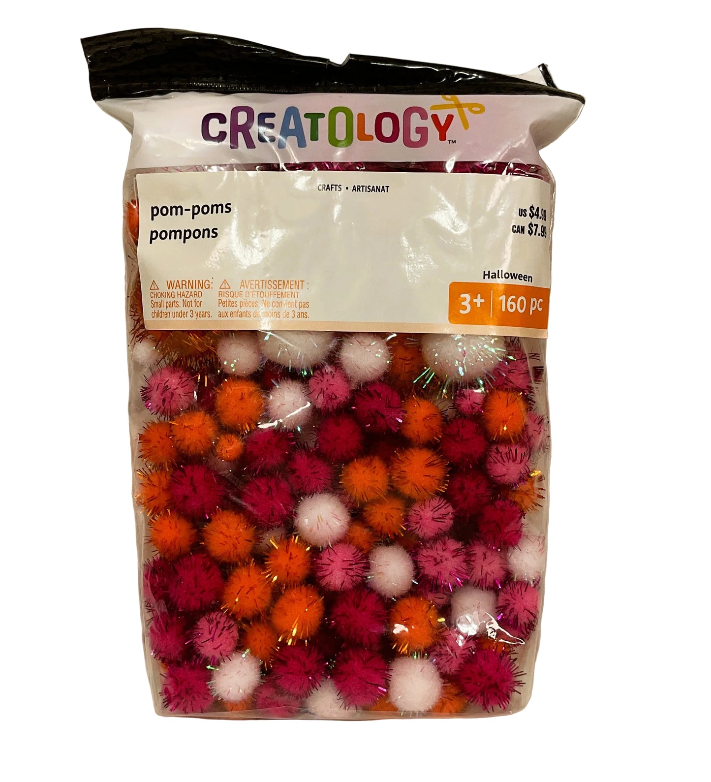 Michaels Halloween Craft Supply - Pink White Orange Pom Poms 160pc bag