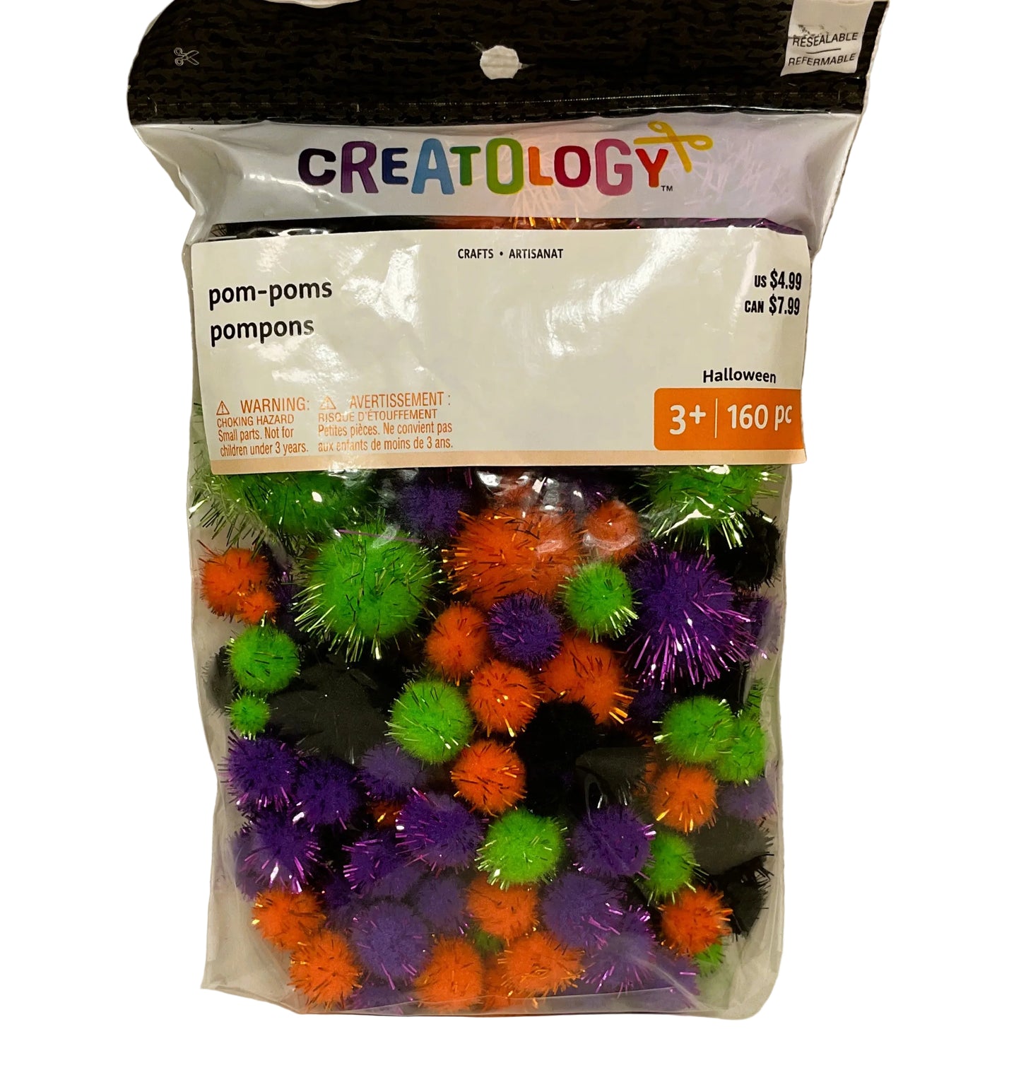 Michaels Halloween Craft Supply - Black Orange Purple Green Pom Poms 160pc bag