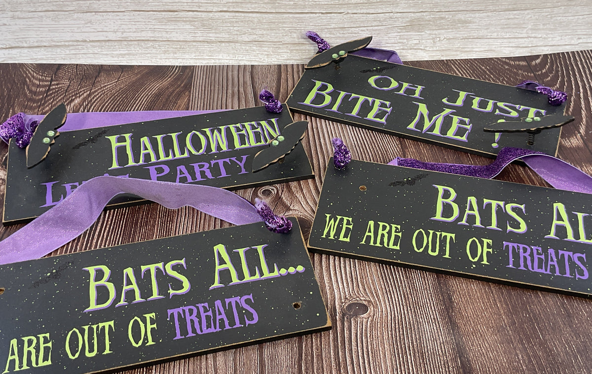 OWI Halloween Decor - Clearance Bat Theme Signs 4pc Set