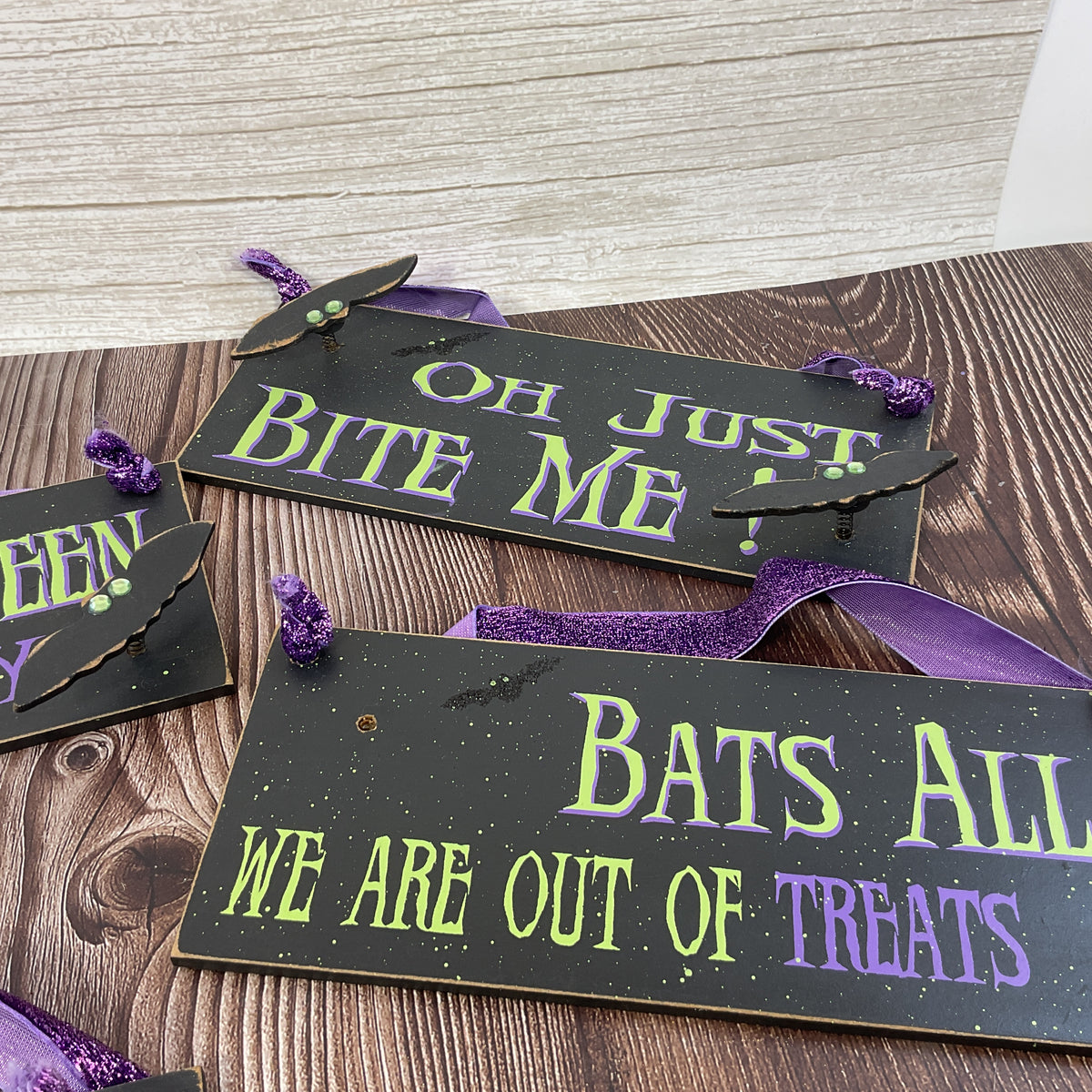 OWI Halloween Decor - Clearance Bat Theme Signs 4pc Set