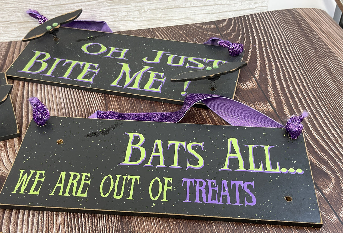 OWI Halloween Decor - Clearance Bat Theme Signs 4pc Set